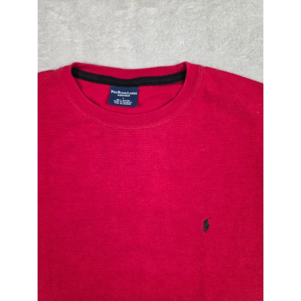 Polo Ralph Lauren Waffle Knit Thermal Shirt Men L Red Sleep Long Sleeve Crewneck